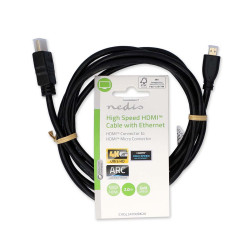 HDMI-kabel met hoge snelheid en Ethernet - HDMI-connector naar Micro HDMI - 4K bij 30Hz, 10.2 Gbps - 2 m - Zwart