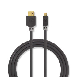 HDMI-kabel met hoge snelheid en Ethernet - HDMI-connector naar Micro HDMI - 4K bij 30Hz, 10.2 Gbps - 2 m - Rond PVC Antraciet -