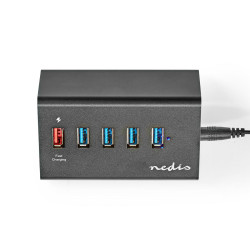 Hub USB Nedis 5 Ports QC3.0 / USB 3.2 Gen1 - Noir