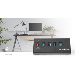 Hub USB Nedis 5 Ports QC3.0 / USB 3.2 Gen1 - Noir