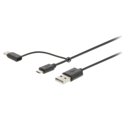 USB 2.0 Kabel USB A Male - USB-Micro-B / USB-C Male 1 m Zwart + Type-C-Adapter