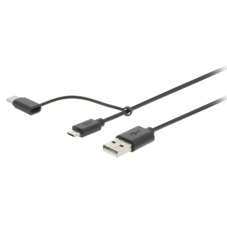 Câble USB 2.0 USB A Mâle - USB Micro-B / USB-C Male 1 m Noir