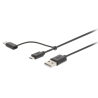 USB 2.0 Kabel USB A Male - USB-Micro-B / USB-C Male 1 m Zwart + Type-C-Adapter
